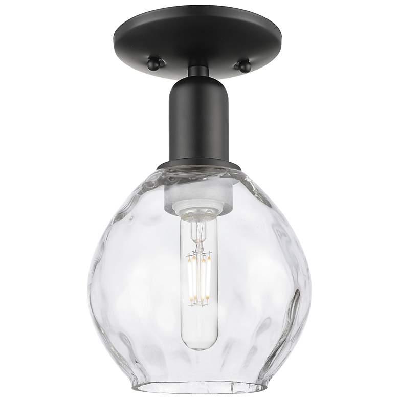 Image 1 Arcadia Waverly 6" Wide Matte Black Semi.Flush Mount With Clear Shade