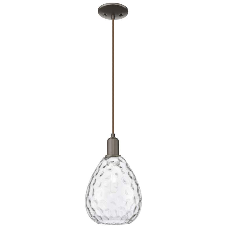 Image 1 Arcadia Waverly 8"W Oiled Bronze Cord Hung Mini Pendant w/ Clear Shade