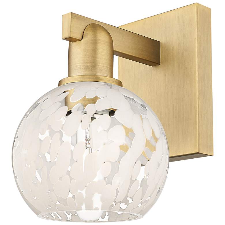 Image 1 Arcadia White Mouchette 10" High Brushed Brass Sconce With