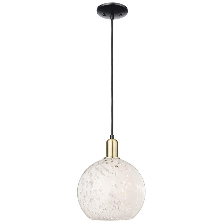 Image 1 Arcadia White Mouchette 10"W Black And Brass Cord Hung Mini Pendant