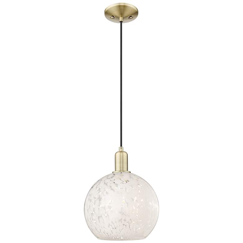 Image 1 Arcadia White Mouchette 10" Wide Antique Brass Cord Hung Mini Pendant