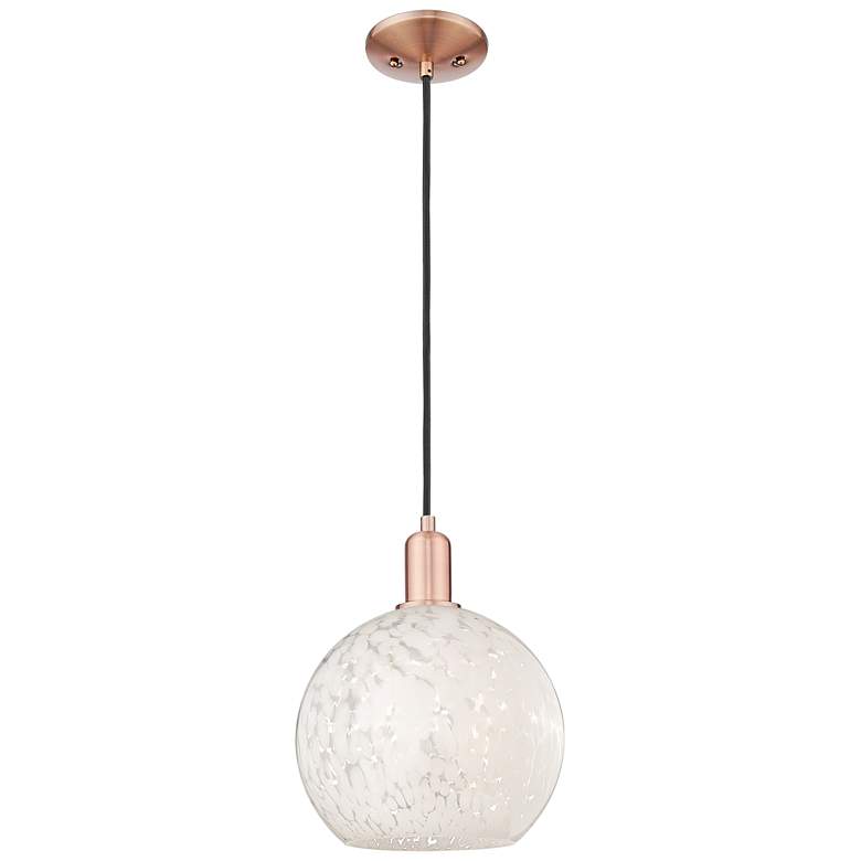 Image 1 Arcadia White Mouchette 10" Wide Antique Copper Cord Hung Mini Pendant