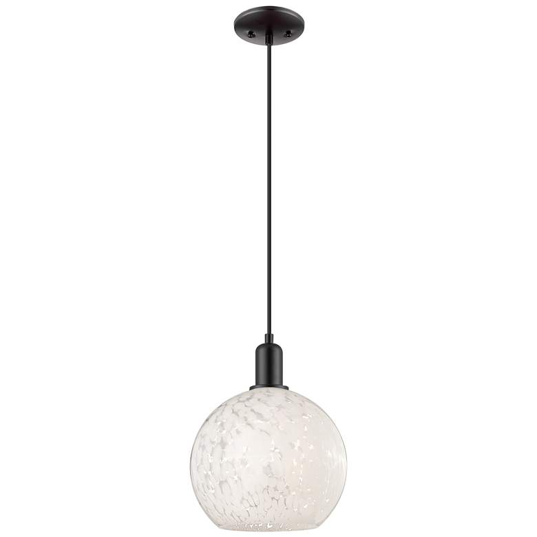 Image 1 Arcadia White Mouchette 10" Wide Matte Black Cord Hung Mini Pendant