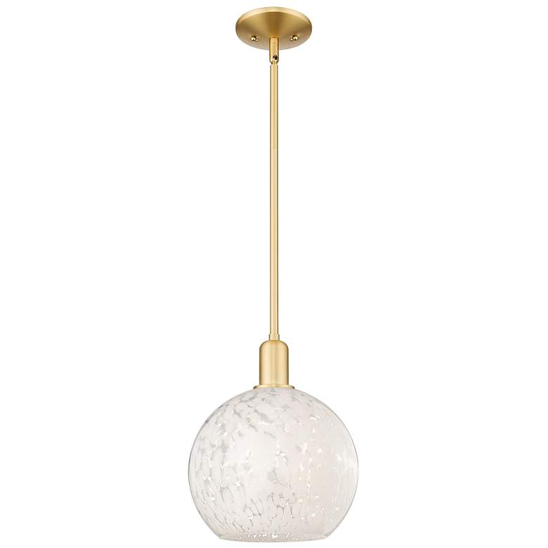 Image 1 Arcadia White Mouchette 10" Wide Satin Gold Stem Hung Mini Pendant