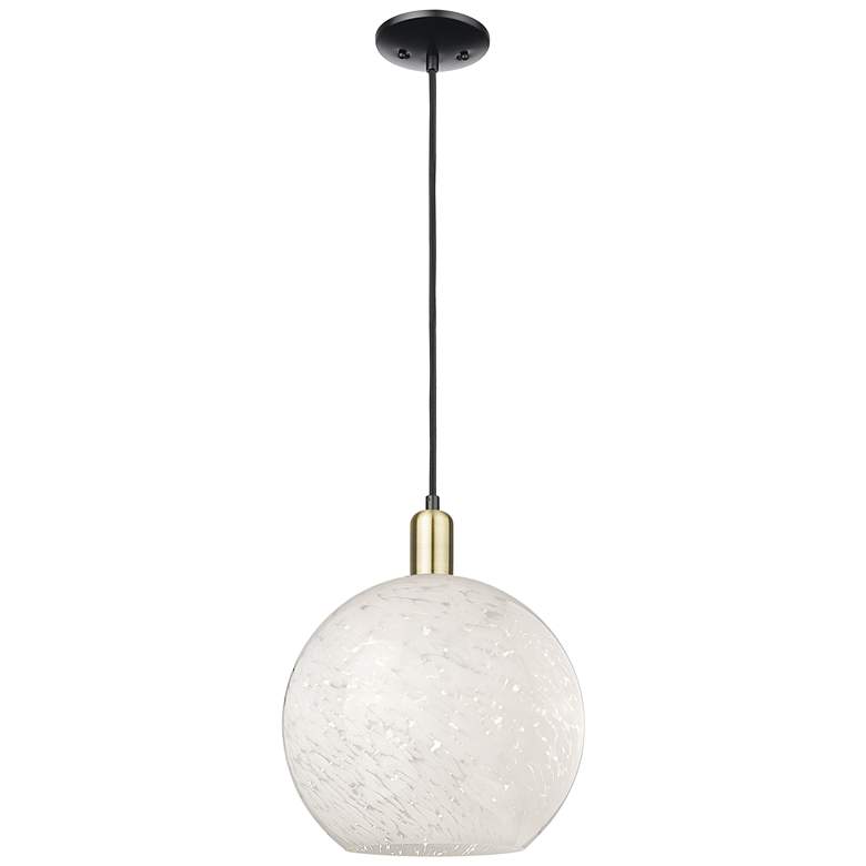 Image 1 Arcadia White Mouchette 12"W Black And Brass Cord Hung Mini Pendant