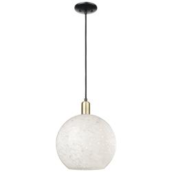 Arcadia White Mouchette 12"W Black And Brass Cord Hung Mini Pendant