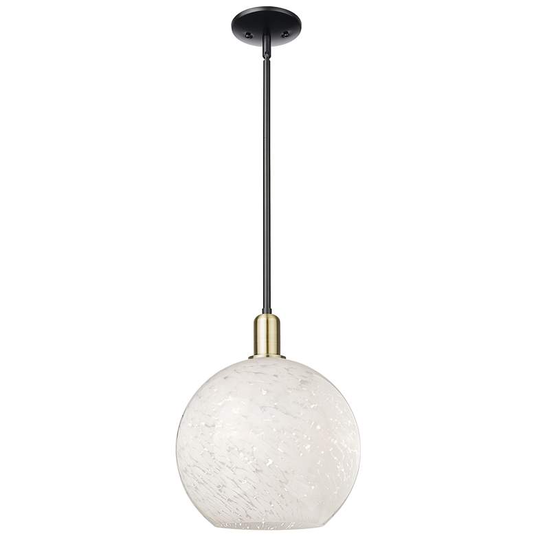 Image 1 Arcadia White Mouchette 12"W Black And Brass Stem Hung Mini Pendant