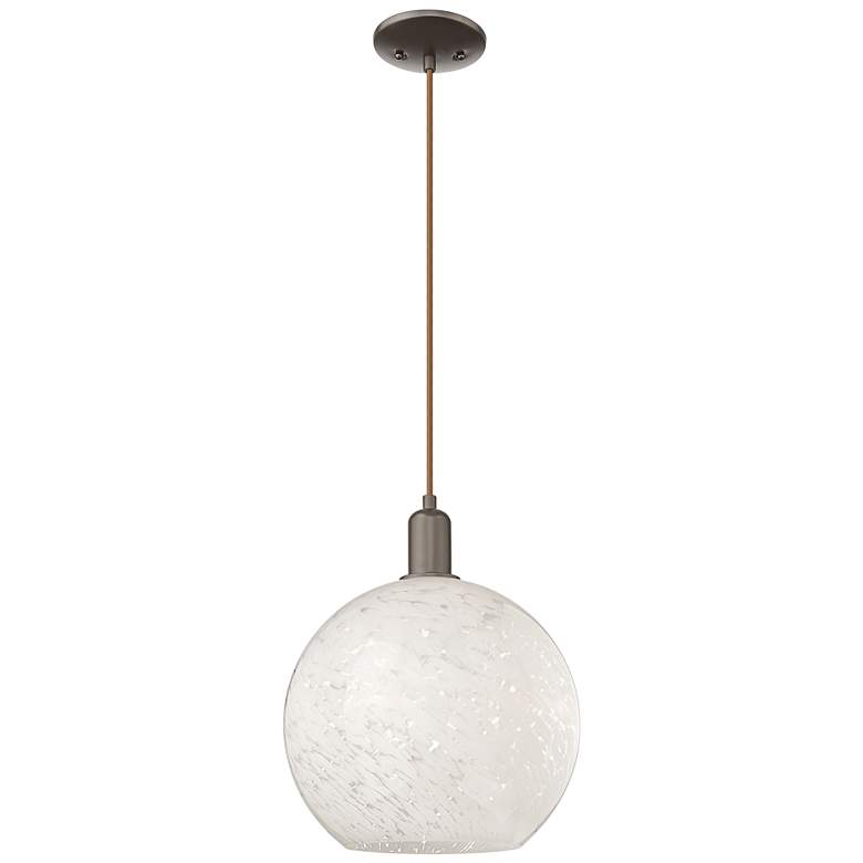 Image 1 Arcadia White Mouchette 12"W Oil Rubbed Bronze Cord Hung Mini Pendant