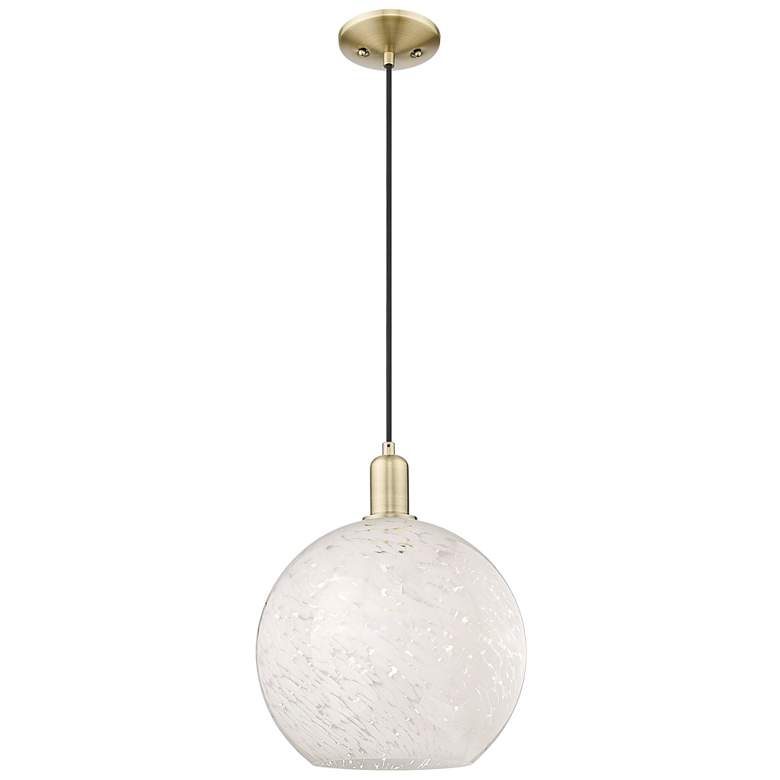 Image 1 Arcadia White Mouchette 12" Wide Antique Brass Cord Hung Mini Pendant