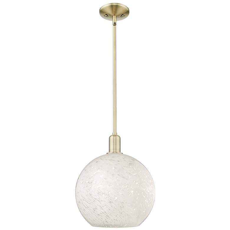Image 1 Arcadia White Mouchette 12" Wide Antique Brass Stem Hung Mini Pendant