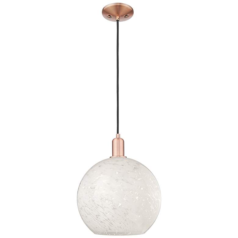 Image 1 Arcadia White Mouchette 12" Wide Antique Copper Cord Hung Mini Pendant