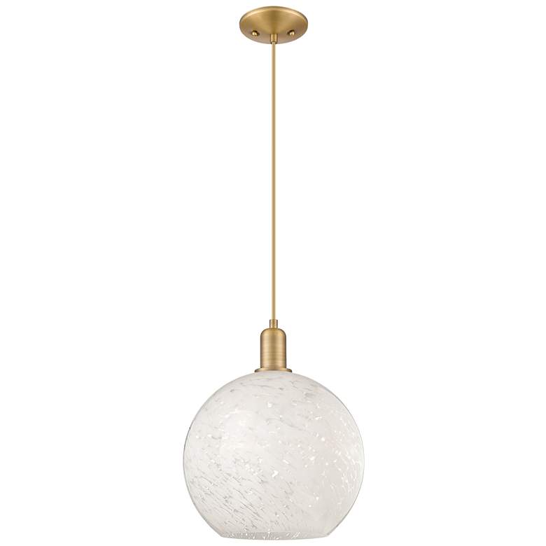 Image 1 Arcadia White Mouchette 12" Wide Brushed Brass Cord Hung Mini Pendant
