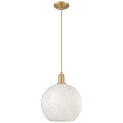 Arcadia White Mouchette 12" Wide Brushed Brass Cord Hung Mini Pendant