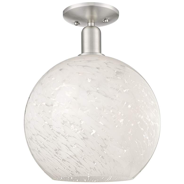 Image 1 Arcadia White Mouchette 12" Wide Brushed Satin Nickel Semi.Flush Mount