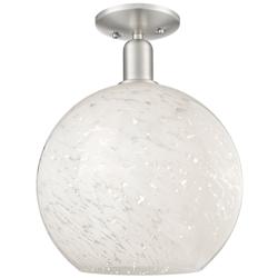 Arcadia White Mouchette 12" Wide Brushed Satin Nickel Semi.Flush Mount