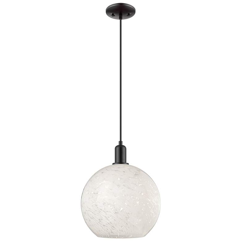 Image 1 Arcadia White Mouchette 12" Wide Matte Black Cord Hung Mini Pendant
