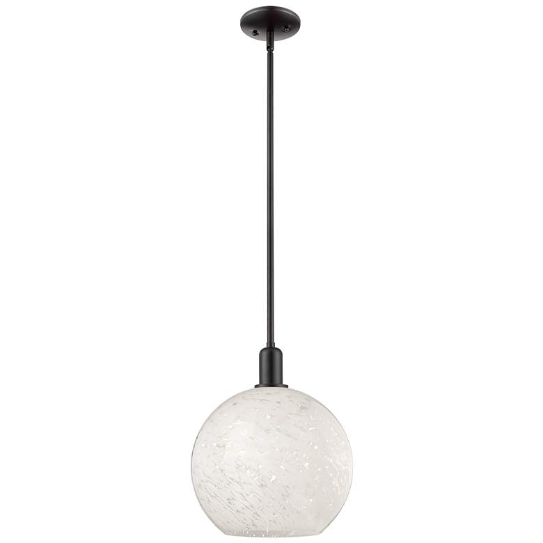Image 1 Arcadia White Mouchette 12" Wide Matte Black Stem Hung Mini Pendant