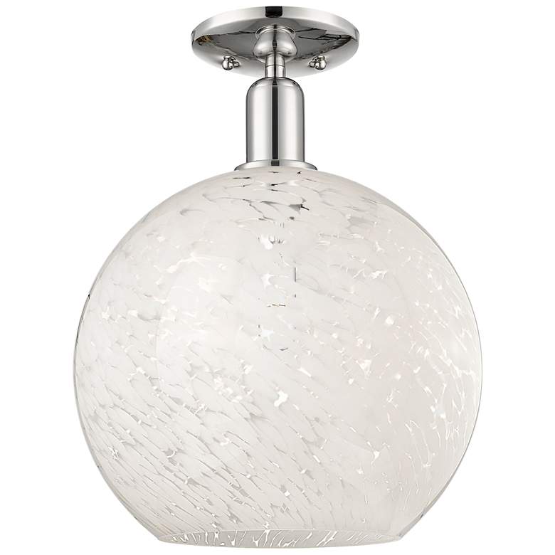 Image 1 Arcadia White Mouchette 12" Wide Polished Nickel Semi.Flush Mount