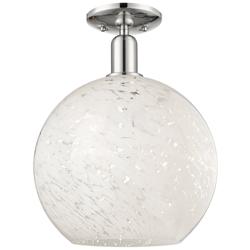 Arcadia White Mouchette 12" Wide Polished Nickel Semi.Flush Mount