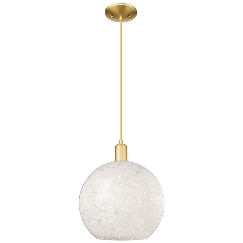 Image 1 Arcadia White Mouchette 12" Wide Satin Gold Cord Hung Mini Pendant
