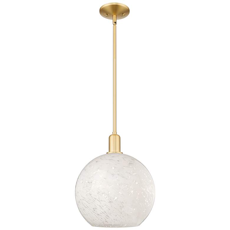 Image 1 Arcadia White Mouchette 12" Wide Satin Gold Stem Hung Mini Pendant