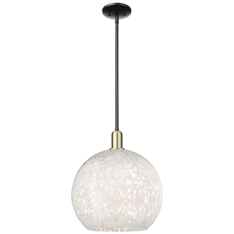 Image 1 Arcadia White Mouchette 14"W Black And Brass Stem Hung Mini Pendant
