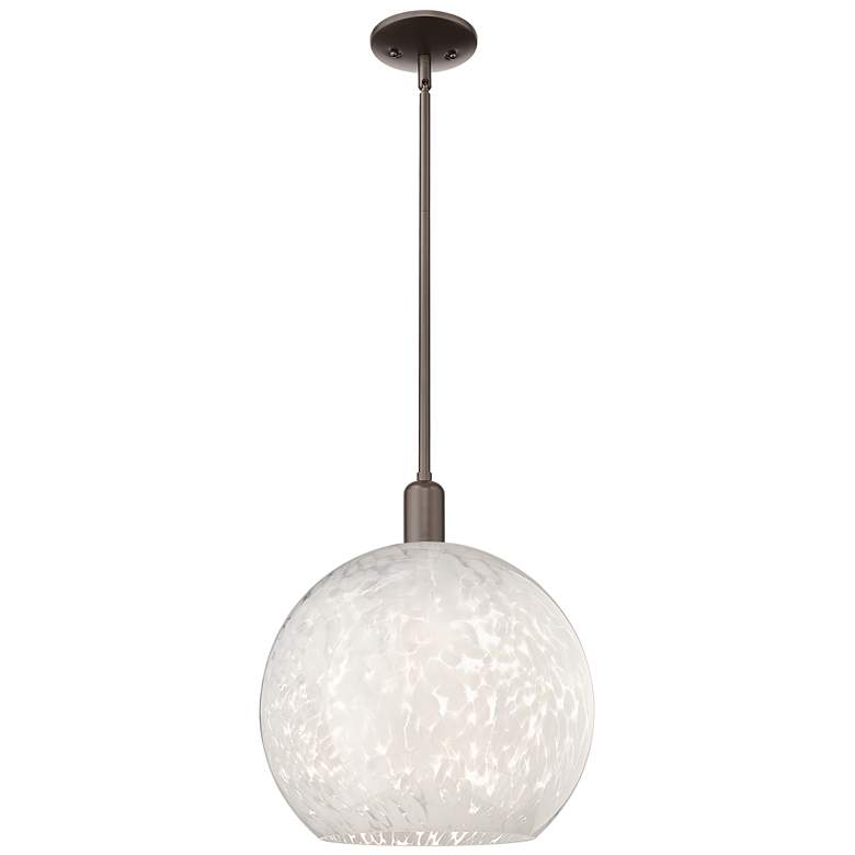 Image 1 Arcadia White Mouchette 14"W Oil Rubbed Bronze Stem Hung Mini Pendant