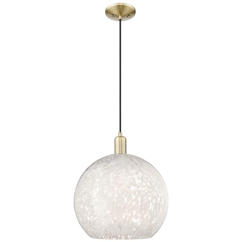 Image 1 Arcadia White Mouchette 14" Wide Antique Brass Cord Hung Mini Pendant
