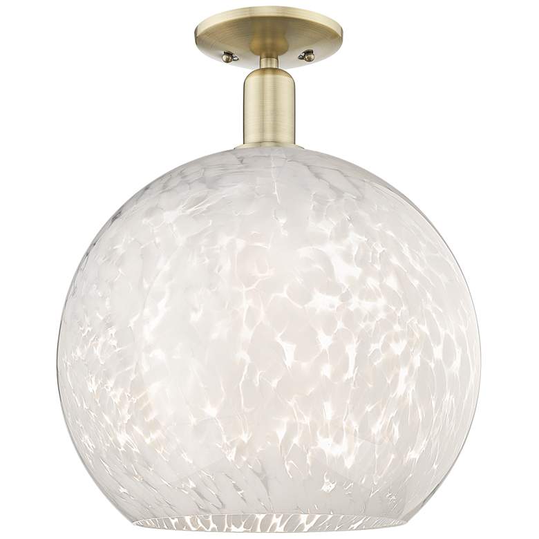Image 1 Arcadia White Mouchette 14" Wide Antique Brass Semi.Flush Mount With