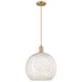 1_Arcadia White Mouchette 14" Wide Brushed Brass Cord Hung Mini Pendant
