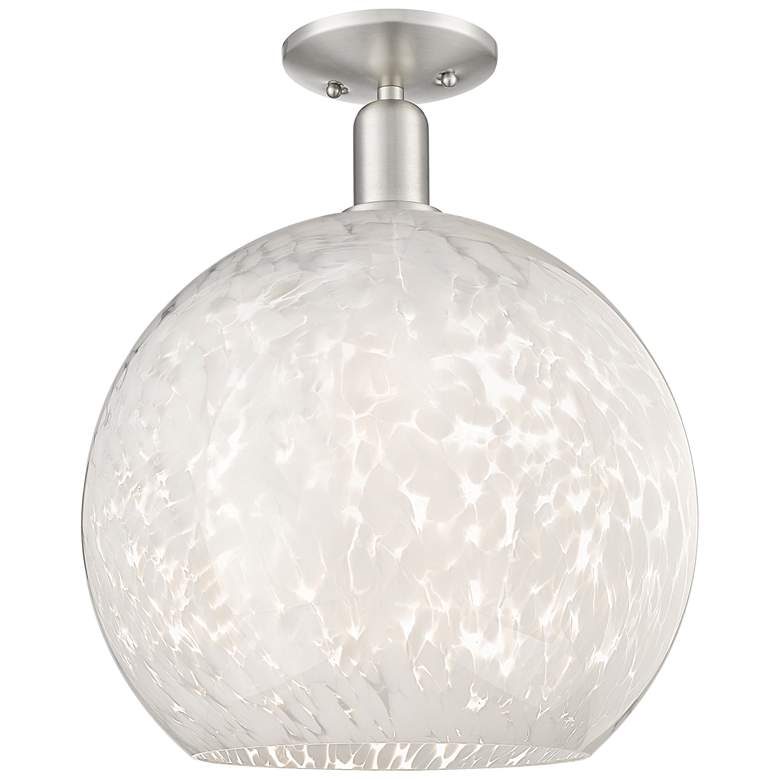 Image 1 Arcadia White Mouchette 14" Wide Brushed Satin Nickel Semi.Flush Mount