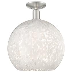 Arcadia White Mouchette 14" Wide Brushed Satin Nickel Semi.Flush Mount