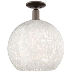 Arcadia White Mouchette 14" Wide Oil Rubbed Bronze Semi.Flush Mount