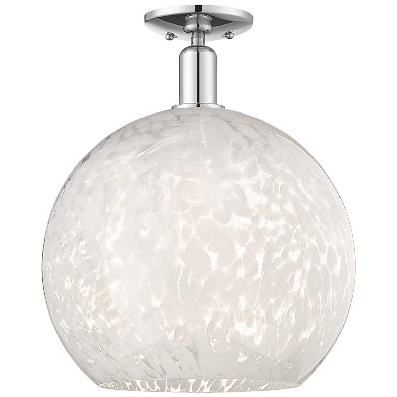 Image 1 Arcadia White Mouchette 14" Wide Polished Chrome Semi.Flush Mount