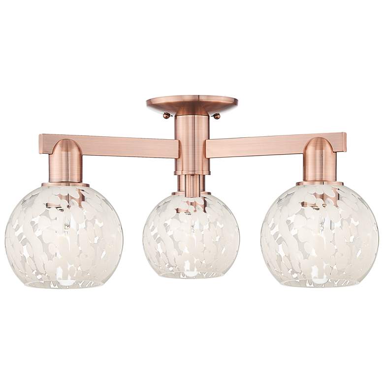 Image 1 Arcadia White Mouchette 24"W 3 Light Antique Copper Semi.Flush Mount