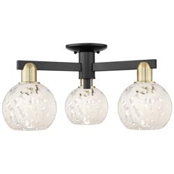 Arcadia White Mouchette 24"W 3 Light Black And Brass Semi.Flush Mount