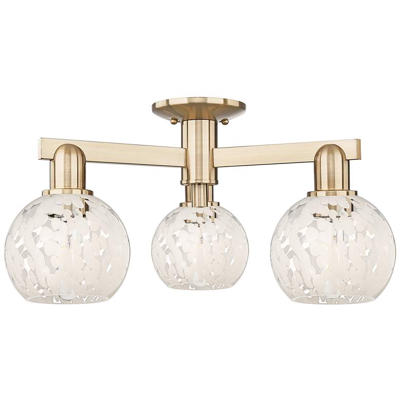 Image 1 Arcadia White Mouchette 24"W 3 Light Champagne Bronze Semi.Flush Mount