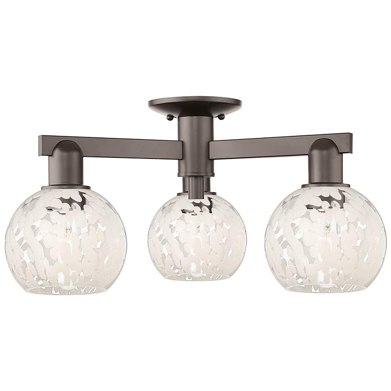 Image 1 Arcadia White Mouchette 24"W 3 Light Oil Rubbed Bronze Semi-Flush
