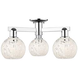 Arcadia White Mouchette 24"W 3 Light Polished Chrome Semi.Flush Mount