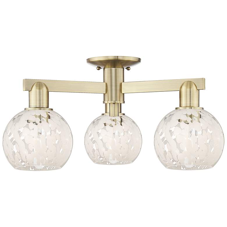 Image 1 Arcadia White Mouchette 24" Wide 3 Light Antique Brass Semi-Flush