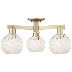 Arcadia White Mouchette 24" Wide 3 Light Antique Brass Semi-Flush