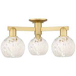 Arcadia White Mouchette 24" Wide 3 Light Satin Gold Semi.Flush Mount