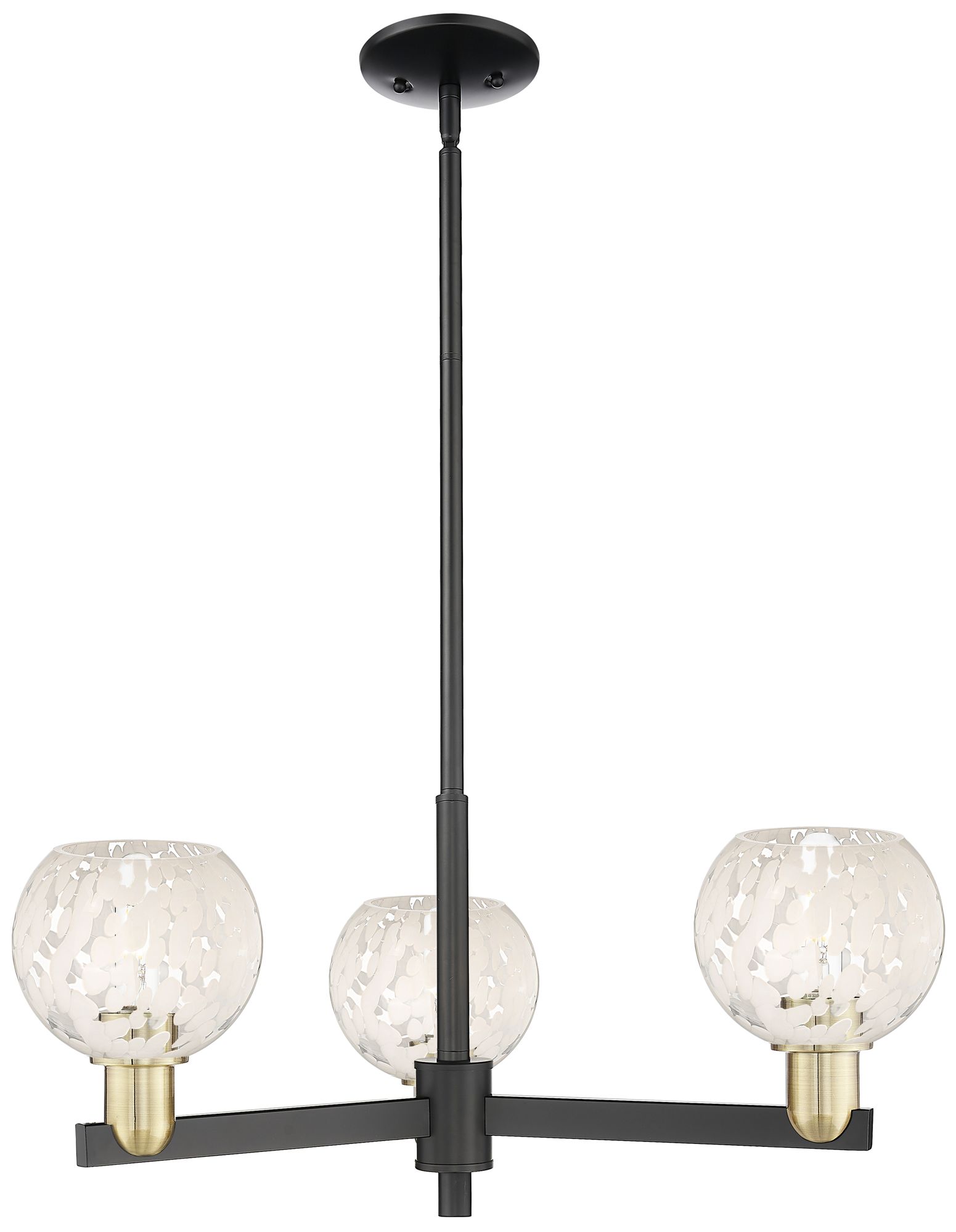 Arcadia White Mouchette 28"W 3 Light Black Brass Stem Hung Chandelier