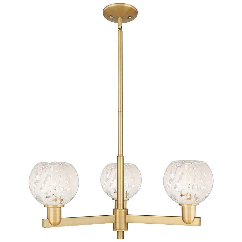 Image 1 Arcadia White Mouchette 28"W 3 Light Brushed Brass Stem Chandelier