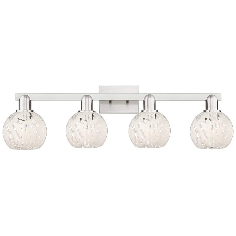 Image 1 Arcadia White Mouchette 33"W 4 Light Brushed Satin Nickel Vanity Light