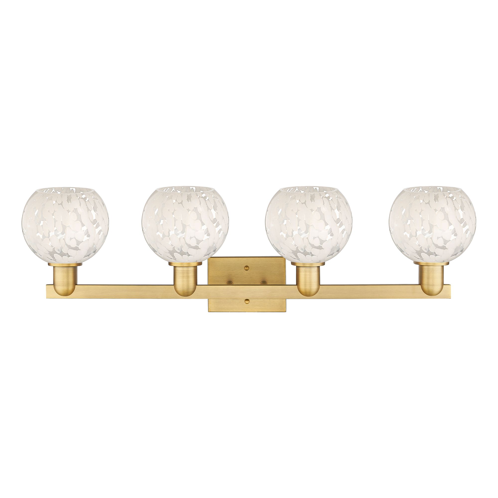Image 2 Arcadia White Mouchette 33" Wide 4 Light Brushed Brass Vanity Light more views