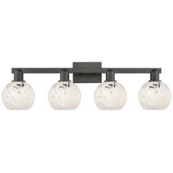 Arcadia White Mouchette 33" Wide 4 Light Matte Black Bath Light With