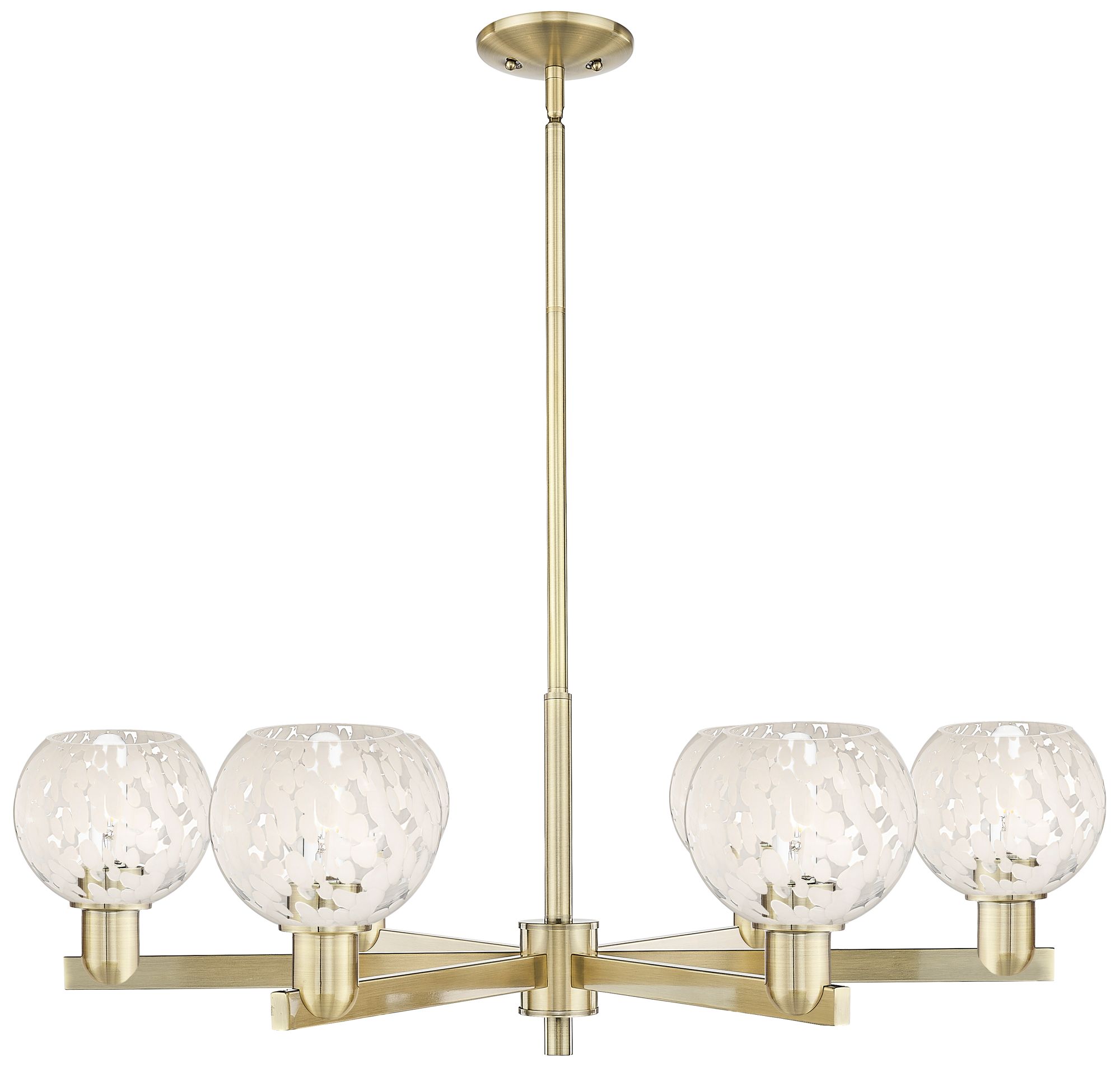 Arcadia White Mouchette 36"W 6 Light Antique Brass Stem Chandelier