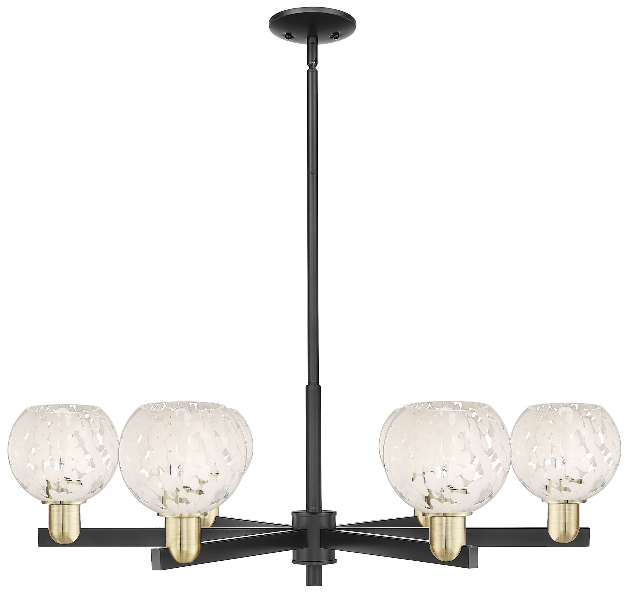 Arcadia White Mouchette 36"W 6 Light Black Brass Stem Hung Chandelier