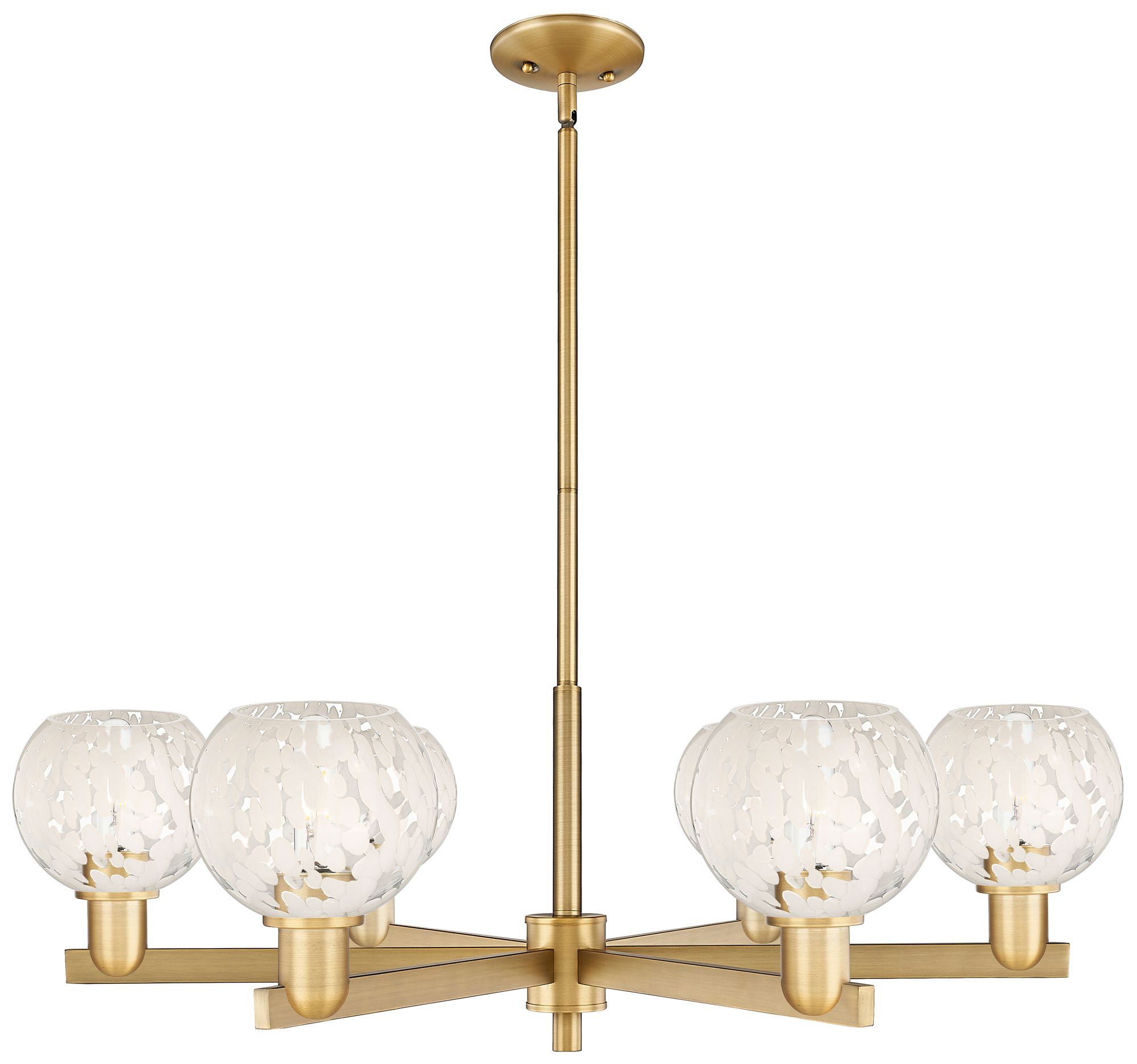 Arcadia White Mouchette 36"W 6 Light Brushed Brass Stem Chandelier
